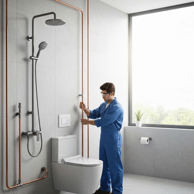Plumber working on eco-friendly pipes