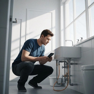 User examining plumbing issue