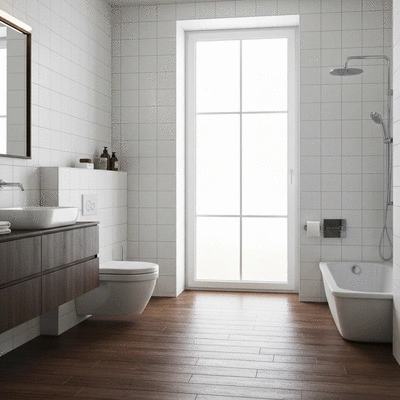 Modern eco-friendly bathroom with water-saving fixtures