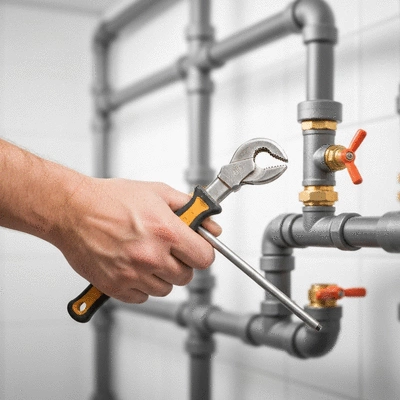 Gros plan sur une main de plombier réparant un tuyau, mettant en évidence la sécurité et l'expertise technique