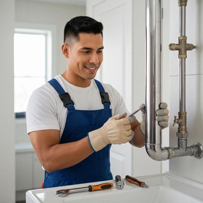 Professional plumber inspecting pipes for leaks in a residential setting
