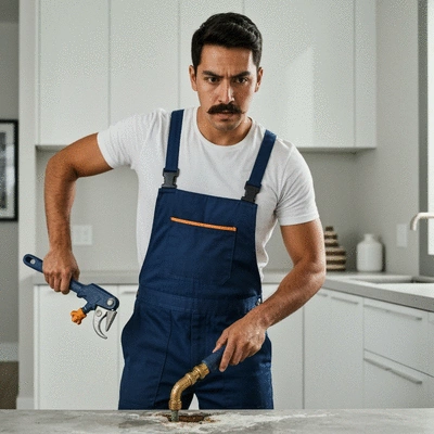 Plombier réparant une fuite d'eau urgente dans une maison moderne