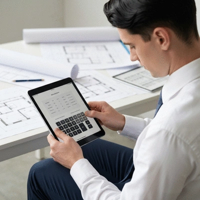 Person using a tablet to estimate renovation budget