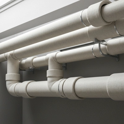 Close-up of insulated pipes in a modern house, no text, no words, no typography, clean image