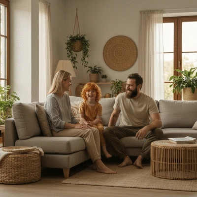 Family enjoying a warm, eco-friendly home