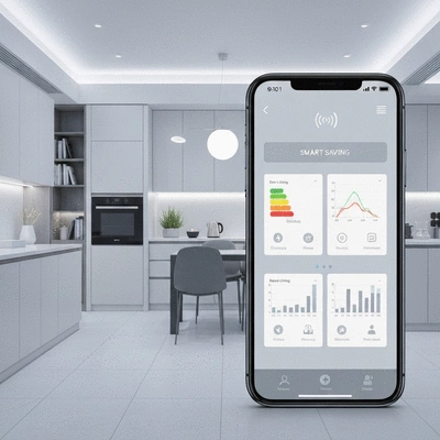 Système de chauffage intelligent avec une application mobile affichant les économies d'énergie