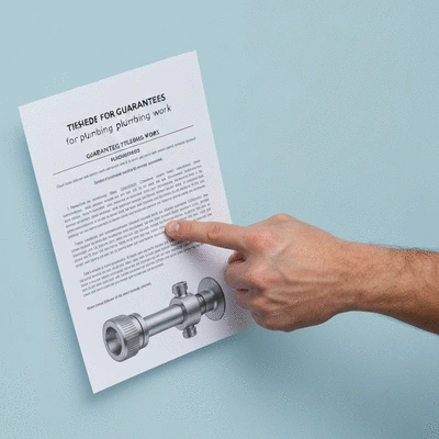 Main d'un plombier montrant un document avec des garanties, accent sur la fiabilité et la qualité
