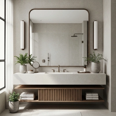 Modern bathroom with elegant fixtures and a large mirror