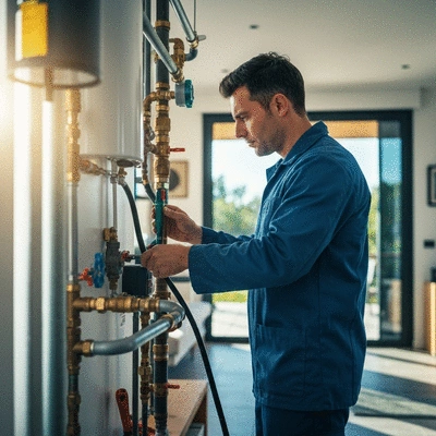 Plombier chauffagiste vérifiant un système de chauffage à Nîmes
