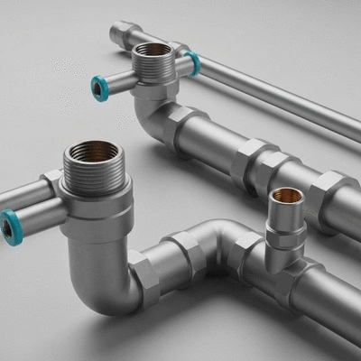 Plumbing pipes and fittings in a clean, modern setting