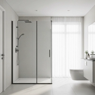 Modern bathroom with new sanitary installations, clean lines