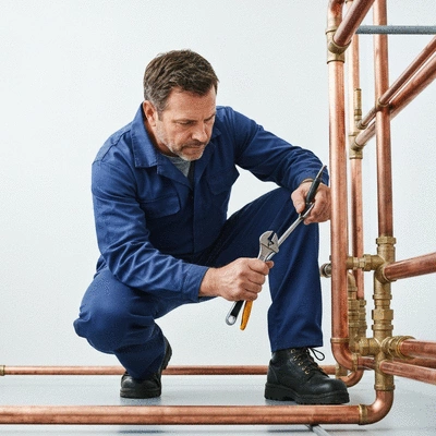 Image d'un plombier chauffagiste à l'œuvre