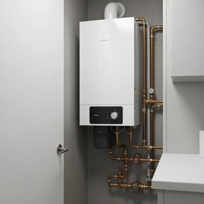 Modern gas boiler installation in a clean utility room