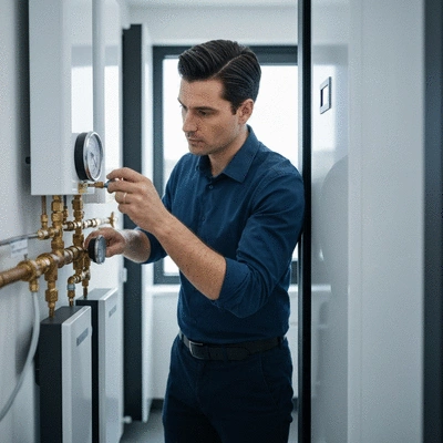 Person checking a manometer on a heating system