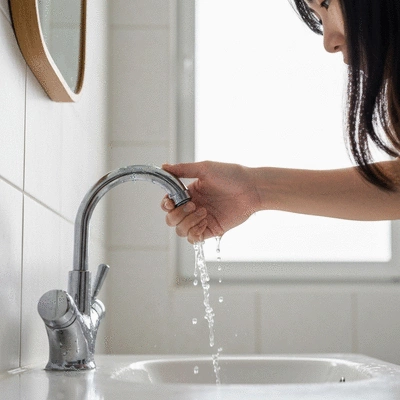 Personne fermant un robinet pour économiser l'eau
