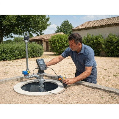 Professional inspecting an assainissement non collectif system in Nîmes