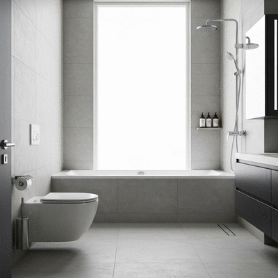 Modern bathroom with sleek, installed sanitary ware