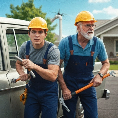 Équipe de plombiers d'urgence intervenant rapidement sur un chantier