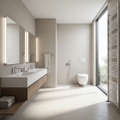 Modern eco-friendly bathroom with water-saving fixtures