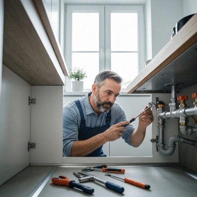 Plombier professionnel vérifiant des canalisations