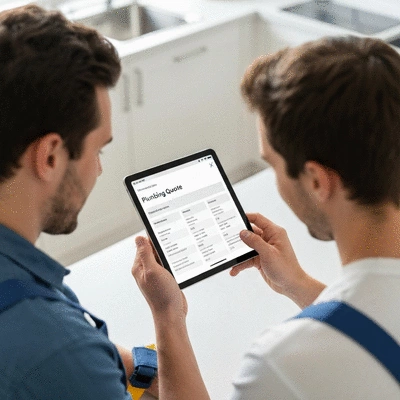 Client recevant un devis détaillé d'un plombier sur une tablette