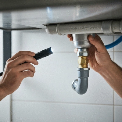Plumber checking pipes under a sink to prevent future leaks