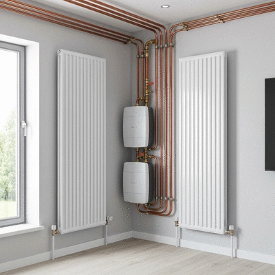 Image showing an efficient central heating system with pipes and radiators