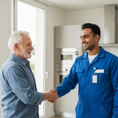 Client satisfait avec un plombier chauffagiste à Nîmes après une intervention réussie